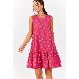 armonika Women's Pink Daisy Pattern Sleeveless Frilly Skirt Dress