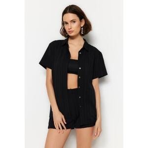 Trendyol Black Woven Linen blended Shirt Shorts Set