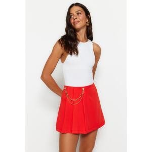 Trendyol Red Chain and Pleat Detailed Woven Short Skirt