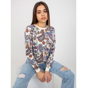 Ecru-blue sweatshirt with oriental patterns without hood