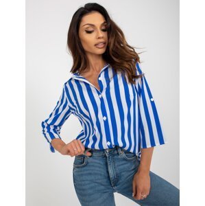 Blue-white shirt blouse with 3/4 sleeves