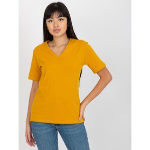 Dark yellow women's basic T-shirt with V-neck