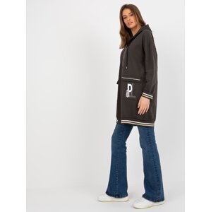 Khaki long zippered sweatshirt with app and inscriptions