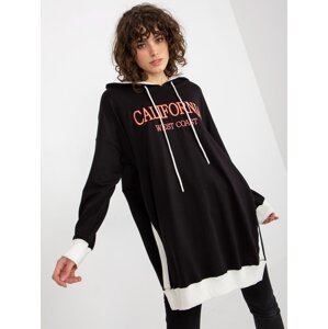 Black long oversize sweatshirt with inscription and hood