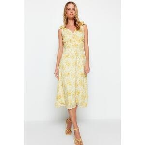 Trendyol žltá podšívka tkané kvetinové detailné vzorované midi tkané šaty