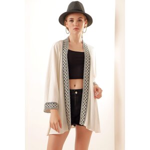 Bigdart 5866 Knitted Embroidered Kimono - White