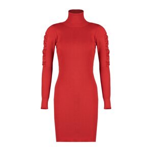 Trendyol Red Mini Knitwear Turtleneck Sleeve Shirring Detailed Dress