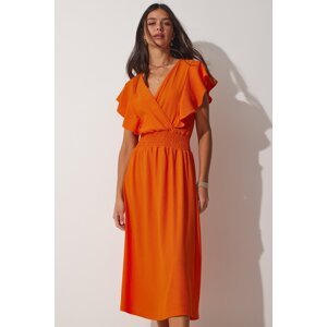 Šťastie İstanbul Dámske oranžové volánové pletené šaty