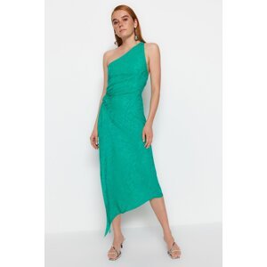 Trendyol Green Limited Edition zhromaždila detailné žakárové saténové tkané šaty tkané šaty