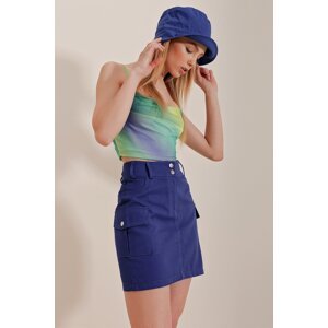 Trend Alaçatı Stili Women's Saks Cargo Pocket Gabardine Mini Skirt