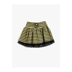 Koton Mini Skirt with Bow and Lace Detail and Elastic Waist
