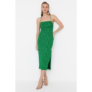 Trendyol zeleno-viacfarebné pletené textúrované elegantné večerné šaty