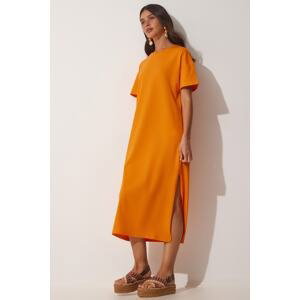 Šťastie İstanbul Dámske oranžovo-bavlnené letné česané česané denné šaty