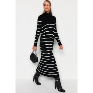 Trendyol čierne pruhované svetrové šaty s detailom na zips