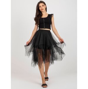 Black tulle flared skirt with ruffles