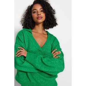 Trendyol zelený polo krk pleteniny sveter