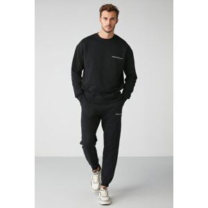 GRIMELANGE Marshall Men's Soft Fabric Embroidered Black Tracksuit Se