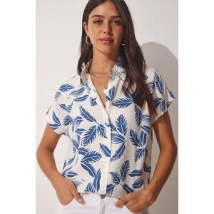Happiness İstanbul Women's Blue and White Patterned Viscose Shirt