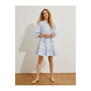 Koton Floral Mini Dress with Tiered Balloon Sleeves