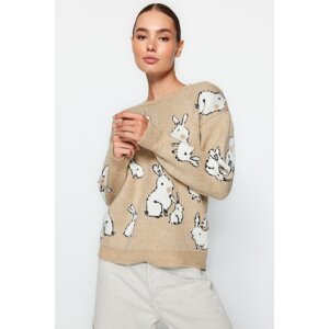 Trendyol Camel vzorovaný pletený sveter s mäkkou textúrou