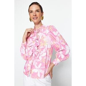 Trendyol Pink Floral Ruffled Chiffon Woven Shirt