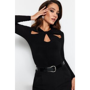 Trendyol Black Cut Out and Gathered Detail Fitted/Fitted Elastic Snaps Knitted Bodysuit