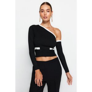 Trendyol Black Crop One-Shoulder Sleeve Detachable Knitwear Sweater