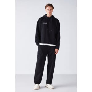 GRIMELANGE Leox Men's Comfort Fit Embroidered Hooded Black Tracksuit Set