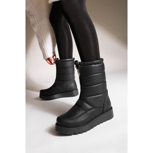 Marjin Women's Snow Boots with Thick Serbs and Shearling Loins, Zipper in the Front with Elasticity Deviza, Black