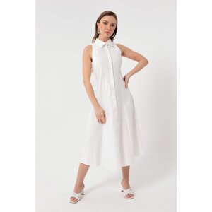 Lafaba Dámske biele košeľové golierové šaty