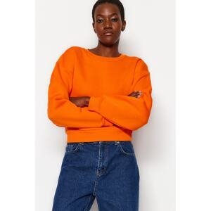 Trendyol Orange Comfort Fit Crop Basic Crew Neck Thick Fleece Knitted Sweatshirt