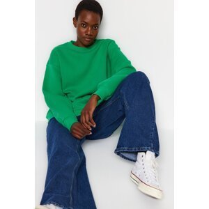 Trendyol Green Oversize/Casual Fit Basic Crew Neck Thick/Polar Fleece Knitted Sweatshirt