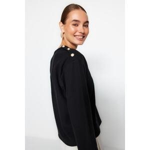 Trendyol Black Thessaloniki/Knitwear Look Pearl Detailed Relaxed/Comfortable Fit Knitted Blouse