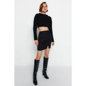 Trendyol Black Gathered Front Ruffled Slit Detailed Mini Woven Skirt