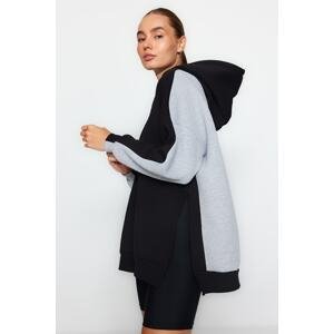 Trendyol Gray Melange Color Block Wide Fit Fleece Sports Sweatshirt