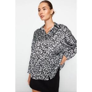 Trendyol Black Floral Oversize/Wide Fit Satin Woven Shirt