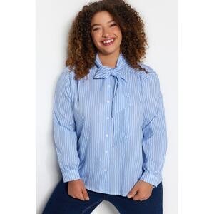 Trendyol Curve Blue Striped Woven Shirt with Tie Neck Detail