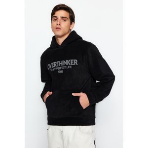 Trendyol Black Men's Regular/Regular Cut Hoodie with Text Printed Keeping You Warm, Thick Fleece/Plush Sweatshirt.