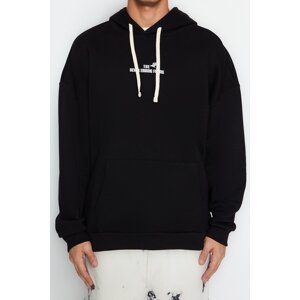 Trendyol Black Men's Oversize/Wide Cut Animal Printed Cotton Sweatshirt with Fleece Inside