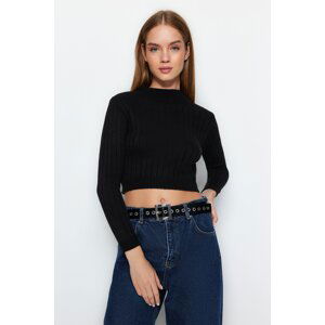 Trendyol Black Crop Basic Pletený sveter