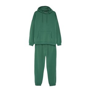 Trendyol Green Men's Oversize Basic Hooded with Elastic Legs, Basic Inside, Soft Pile Cotton Tracksuit Set.