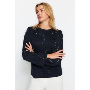 Trendyol Navy Blue Stone Detailed Thessaloniki/Knitwear Look Regular/Normal Fit Knitted Sweatshirt