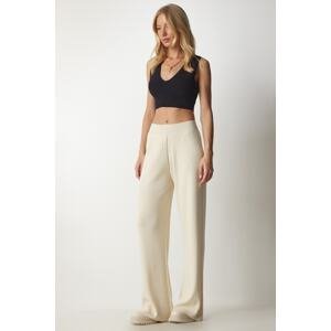 Happiness İstanbul Women's Cream Ribbed Knitwear Trousers
