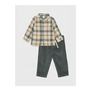 LC Waikiki Plaid Patterned Long Sleeve Baby Boy Shirt and Trousers 2-Pack