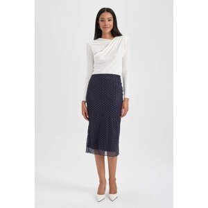 DEFACTO Straight Fit Polka Dot Tulle Lined Normal Waist Midi Knitted Skirt