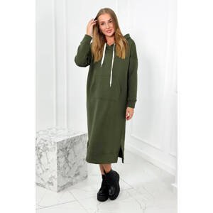 Long dress with a hood in khaki color