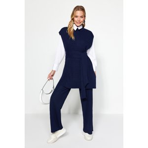 Trendyol Navy Blue Belted Brass Knit Sweater-Pants