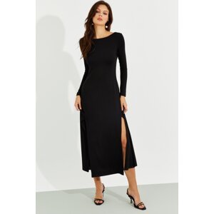Cool & sexy dámske čierne maxi šaty s dvojitým rozparkom bez chrbta