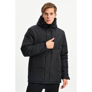 River Club Pánsky čierny fleece Vodotesný a vetruodolný športový zimný kabát & kabát & parka