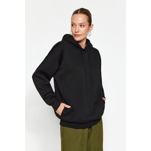 Trendyol Black Thick Fleece Inside, Pocket Detailed Hooded Regular/Regular Knitted Sweatshirt